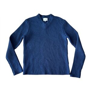 Demylee Lad Medium Cashmere Sweater Navy Blue V Neck Long Sleeve Pullover